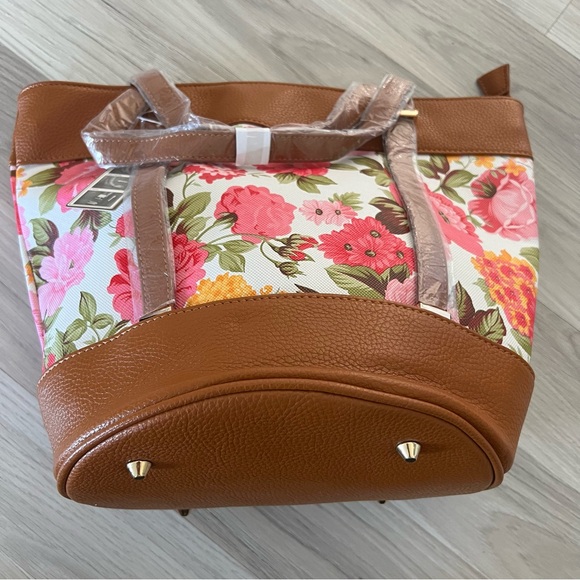 SAMOE STYLE Floral Brown Shoulder Purse Handbag Faux Leather - Picture 1 of 17